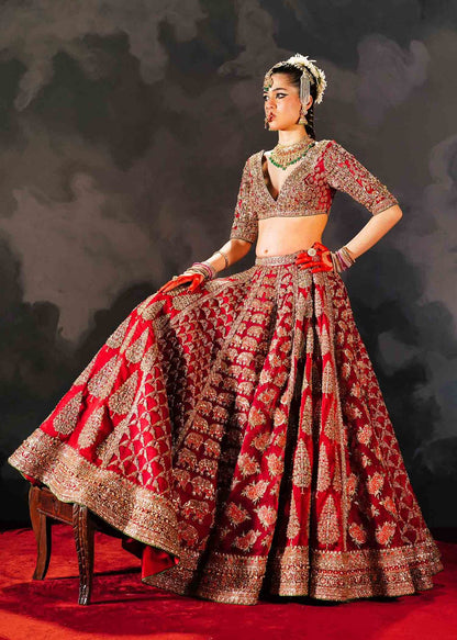 Deep red Pakistani bridal lehenga
