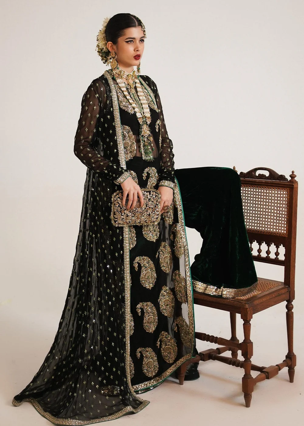 Black Pakistani designer dress with intricate adda work