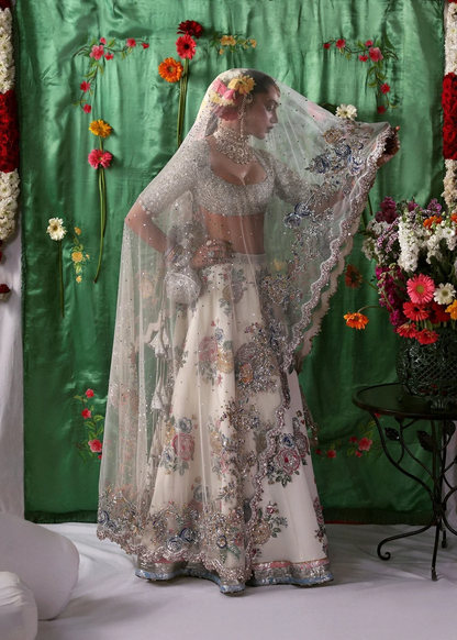 Hussain Rehar Raks ivory bridal lehenga