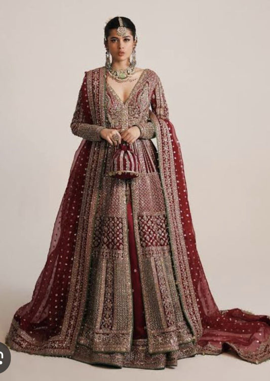 Hussain Rehar Sarang Emerald Green luxury bridal dress