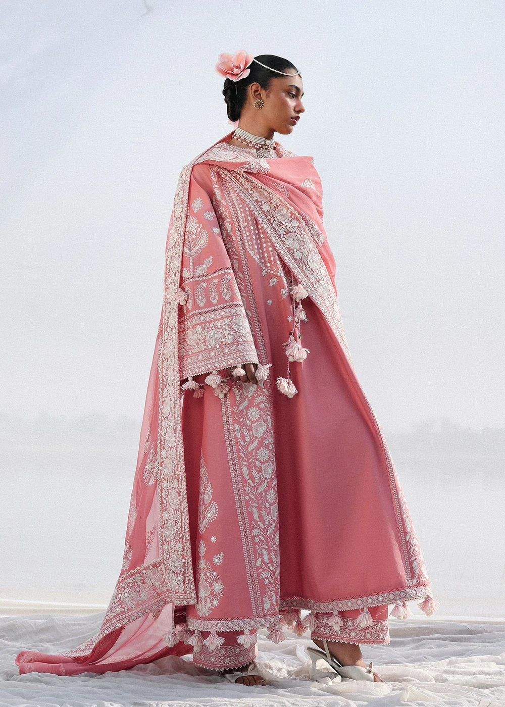 Pink Pakistani lawn suit with delicate embroidery