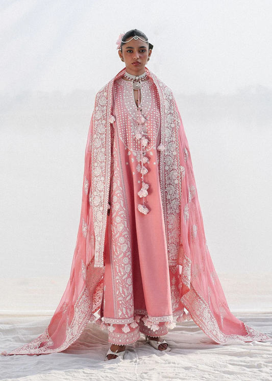 Hussain Rehar Sorti luxury Pakistani pink lawn dress