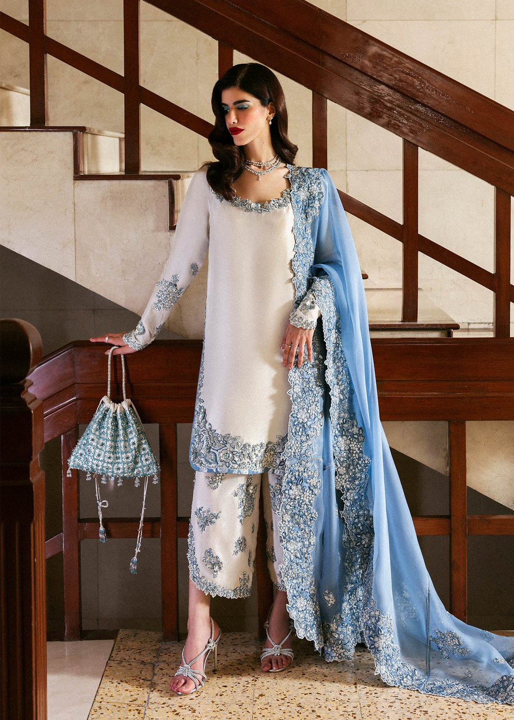 Powder blue Pakistani embroidered formal outfit