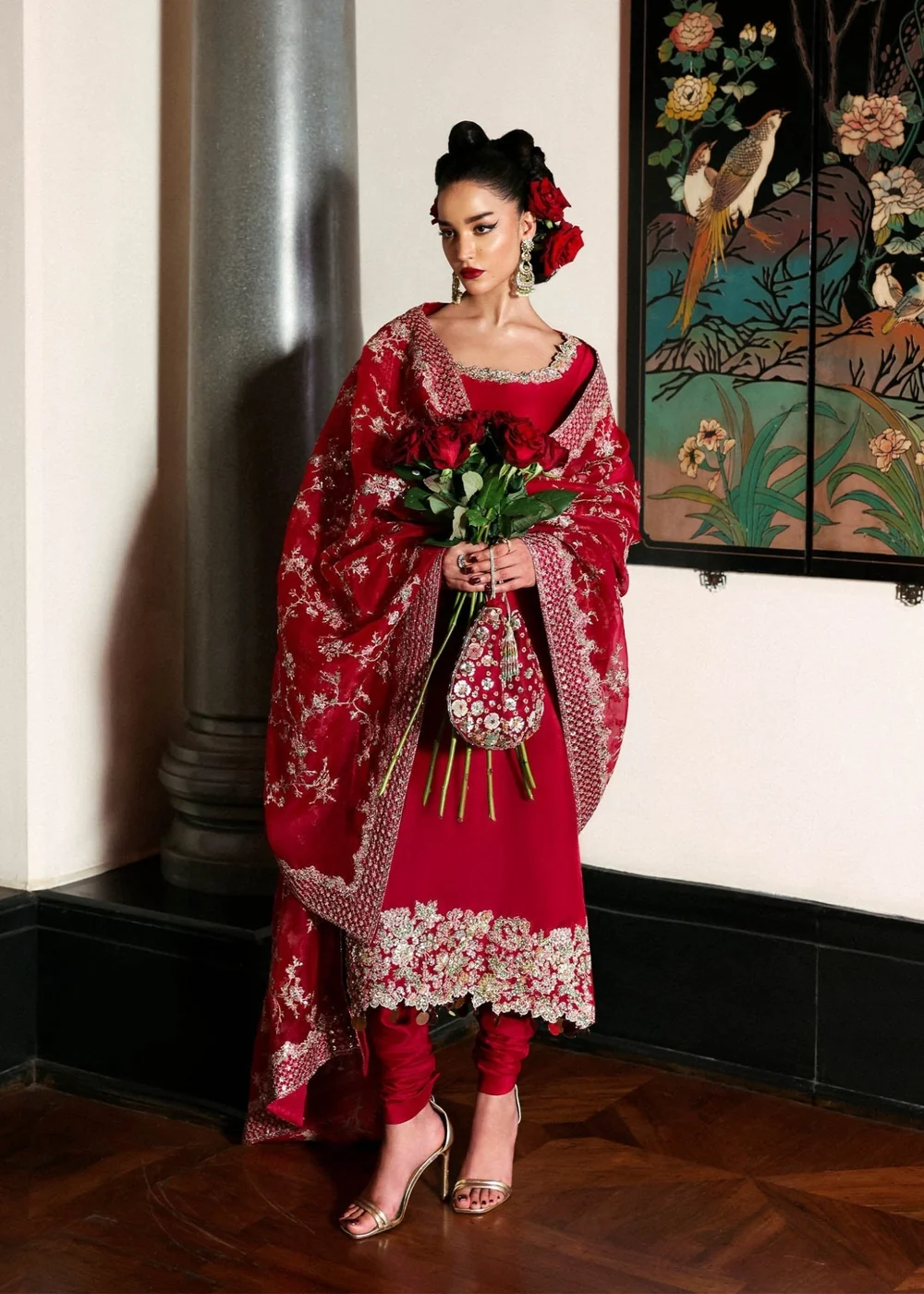Ruby red embroidered Pakistani designer outfit