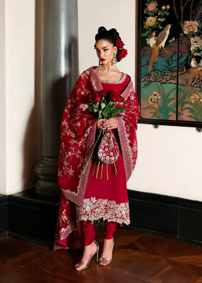 Ruby red embroidered Pakistani designer outfit