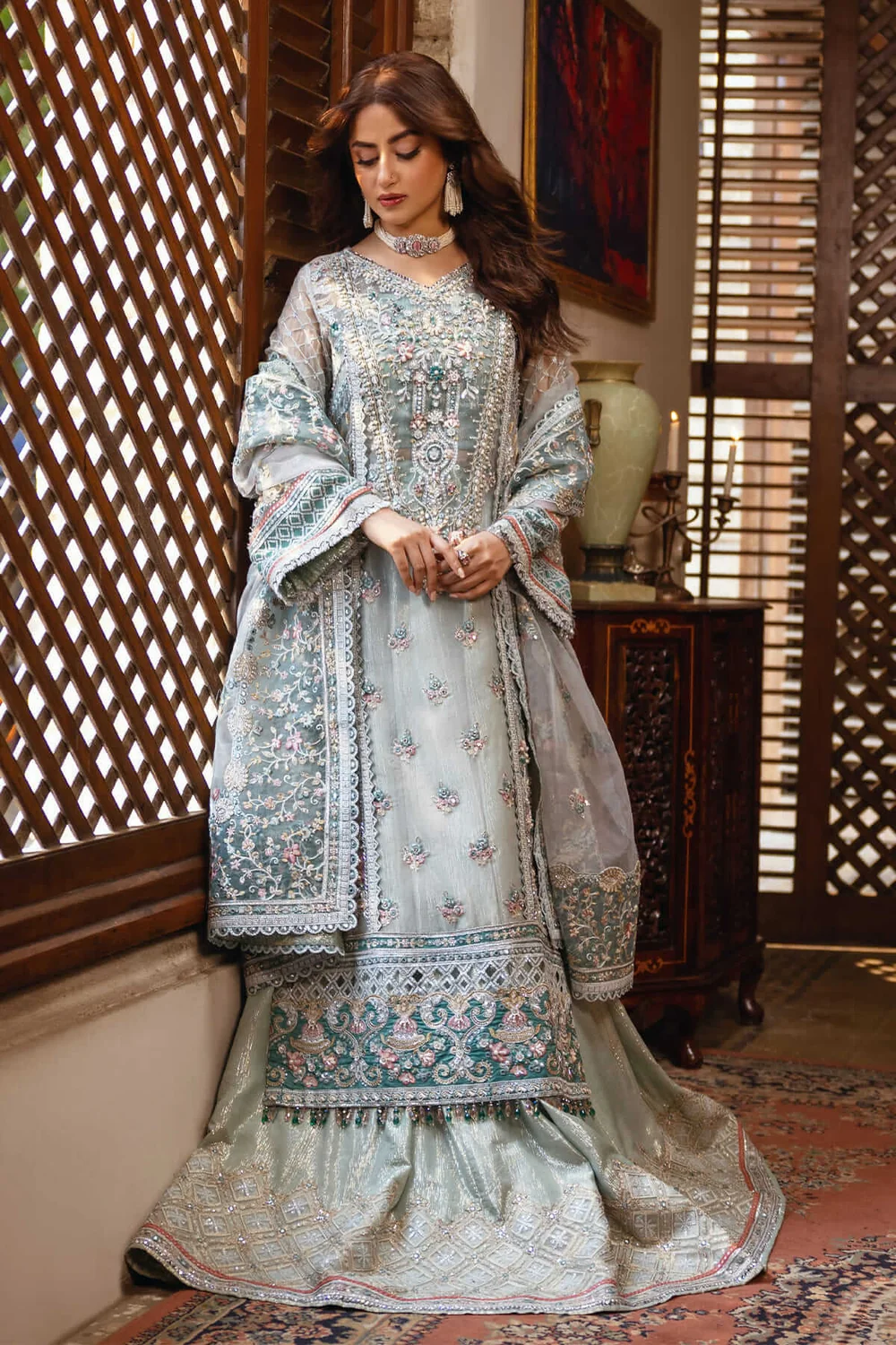 Silver and antique gold embroidered lehenga