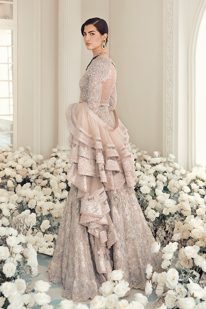 Blush silver embroidered bridal outfit