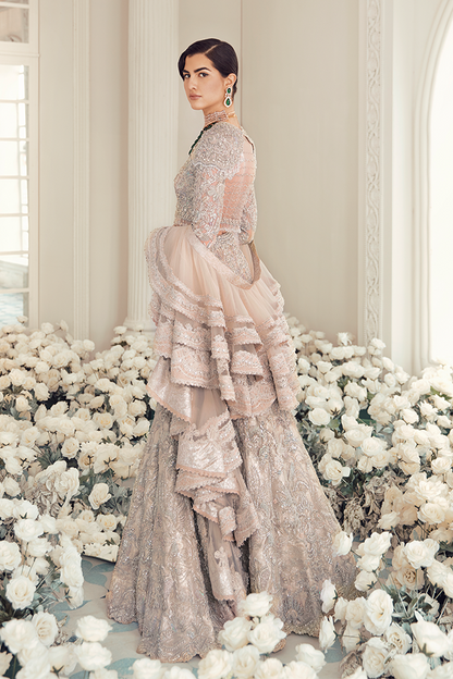Blush silver embroidered bridal outfit