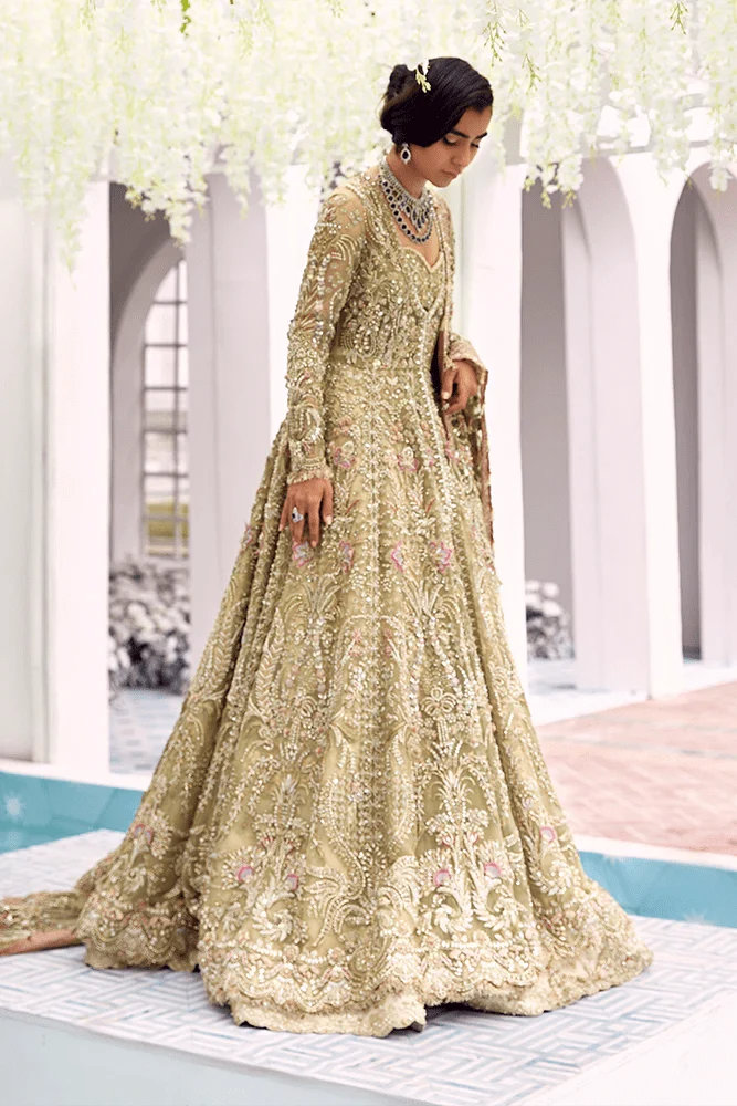 Iris floral embroidered Pakistani bridal outfit