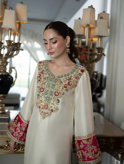 Ivory dupatta with coordinated embroidery