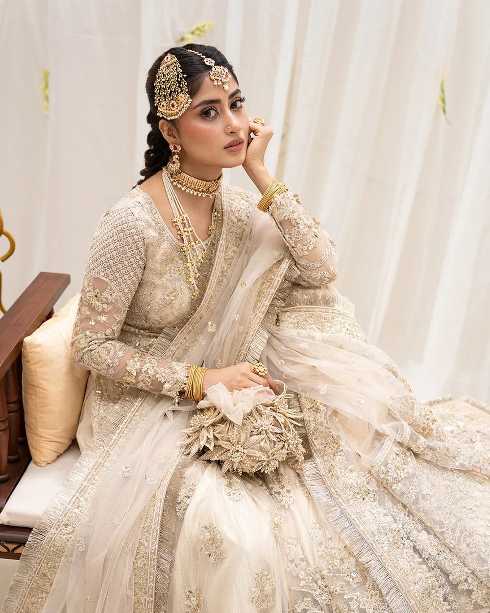 Ivory Pakistani garara set with embroidered dupatta
