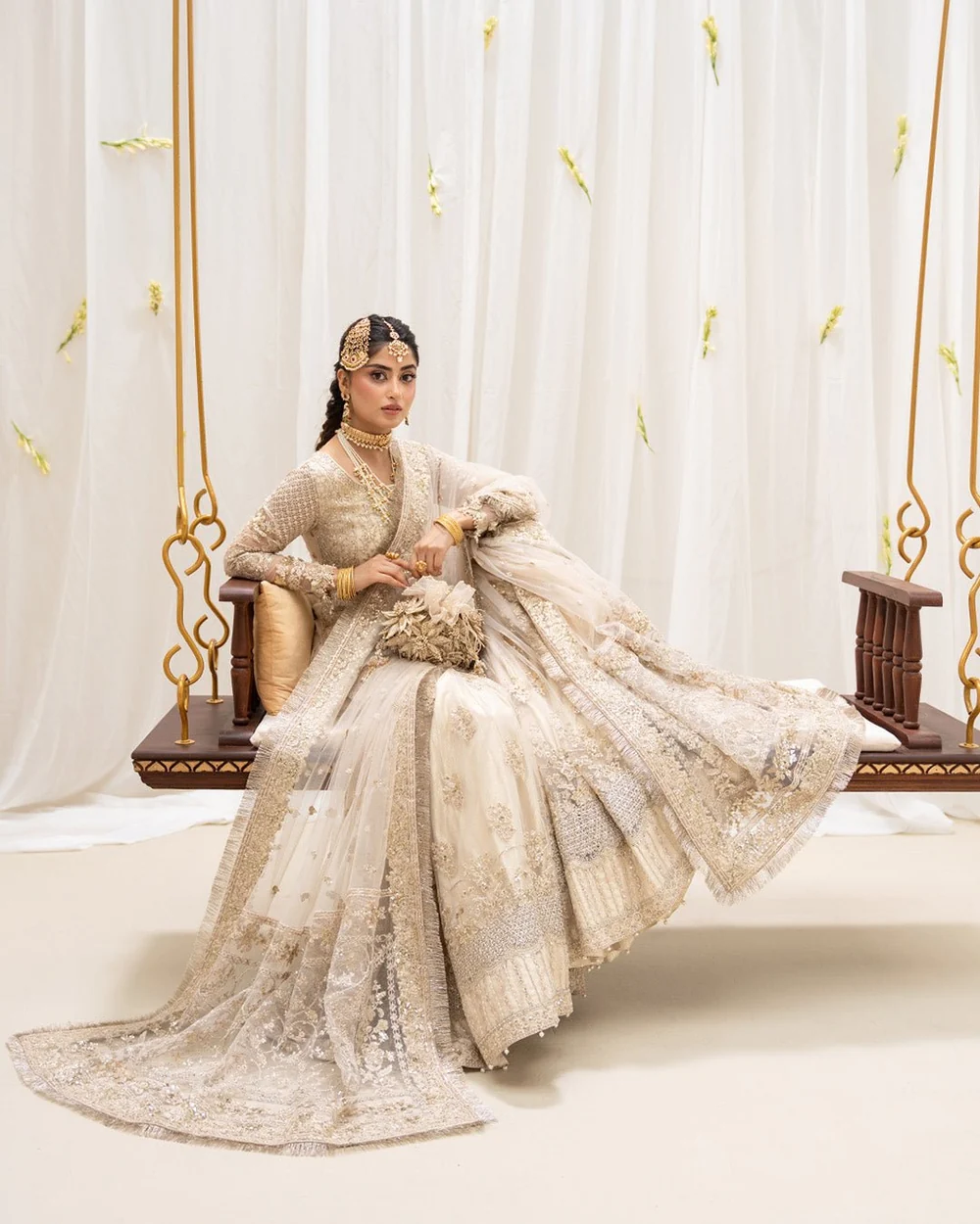 Ivory embroidered formal outfit with dupatta