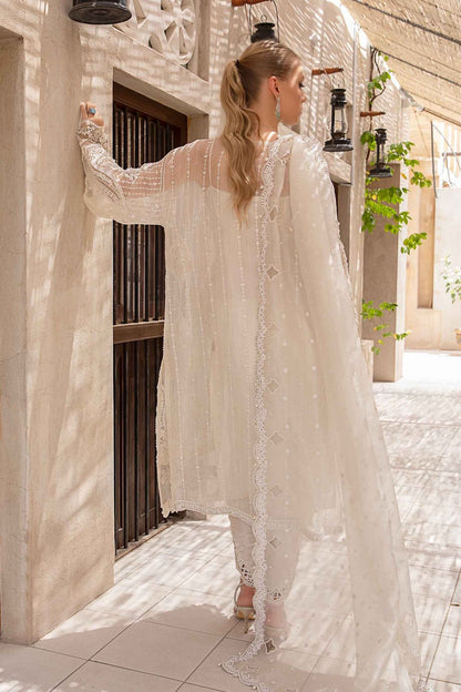 Ivory embroidered shirt with pearl and dabka detailing