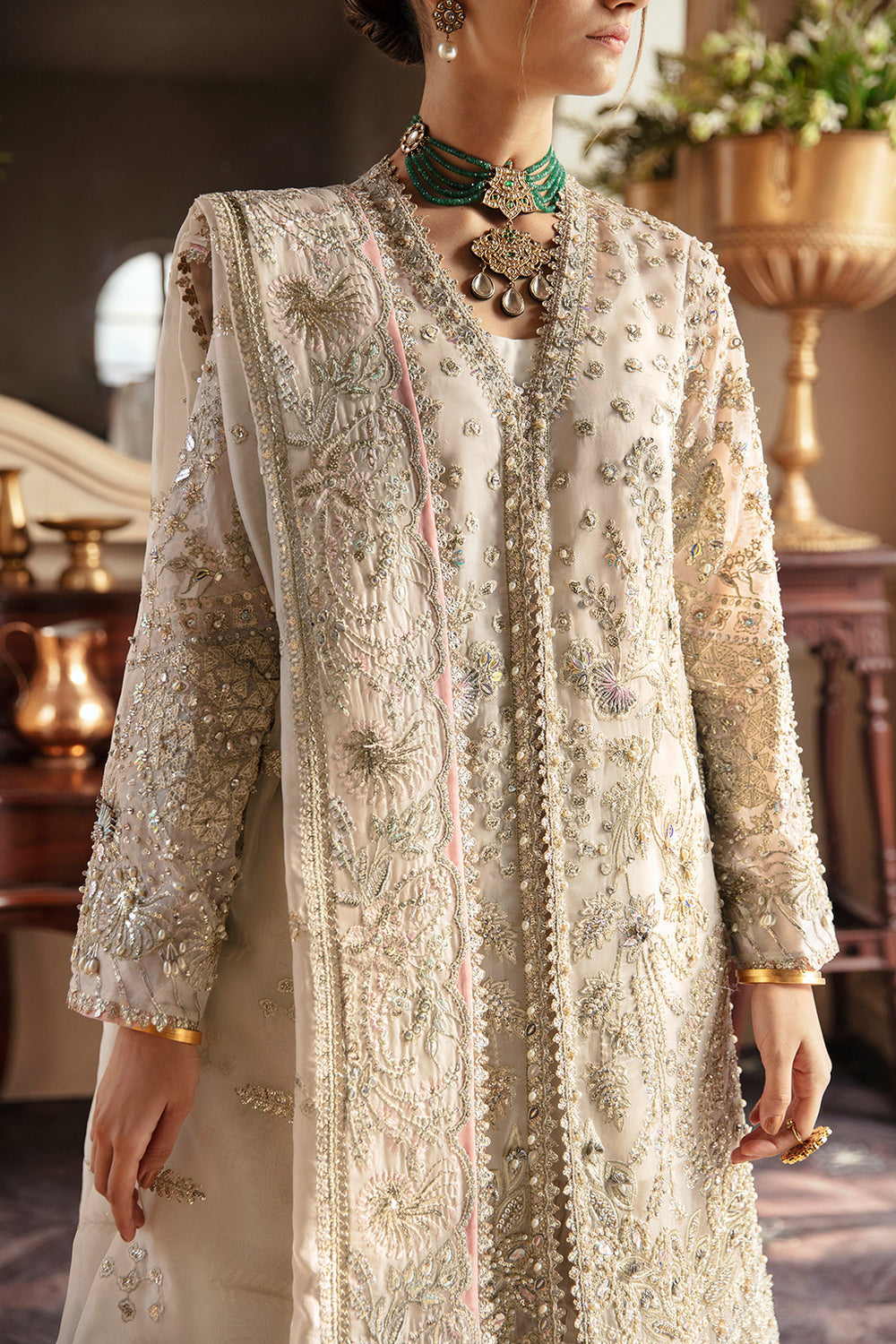 Off white embellished Pakistani wedding outfit