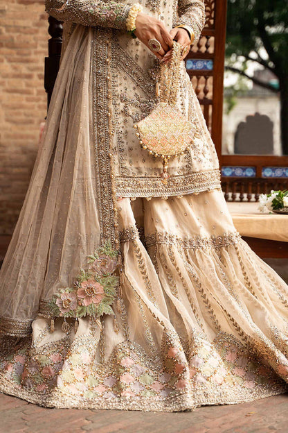 Ivory Pakistani formal gharara with pearl and sequin work