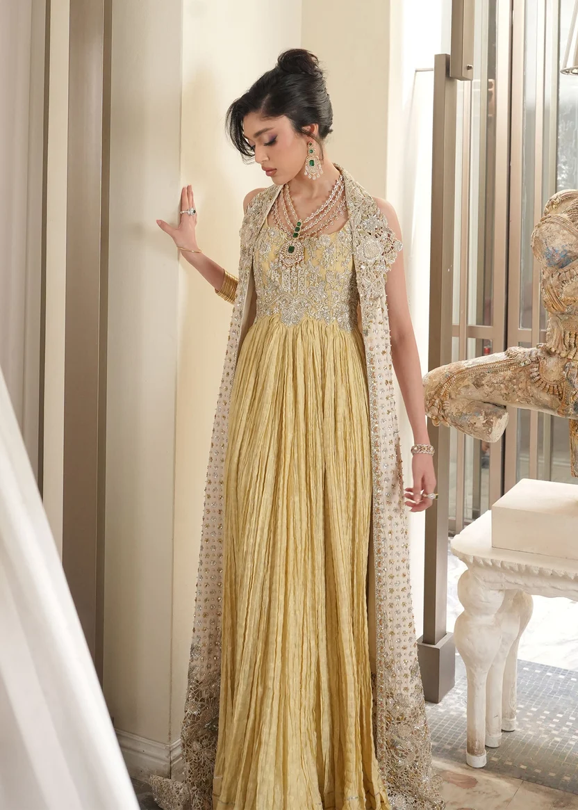 Ivory silk dupatta with gold and silver embroidered motifs