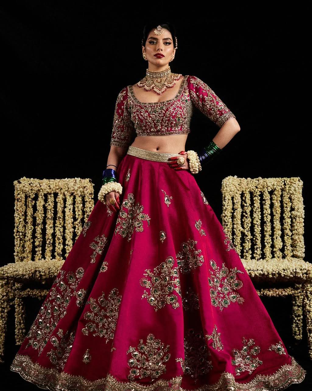 Hussain Rehar-inspired pink satin silk bridal lehenga