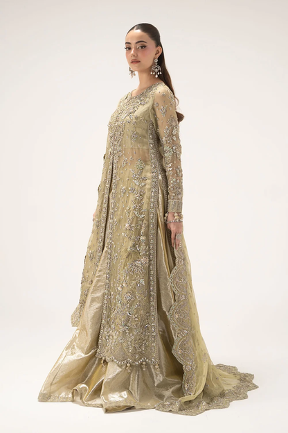 Heavily embroidered lemon gold dupatta with ornate border