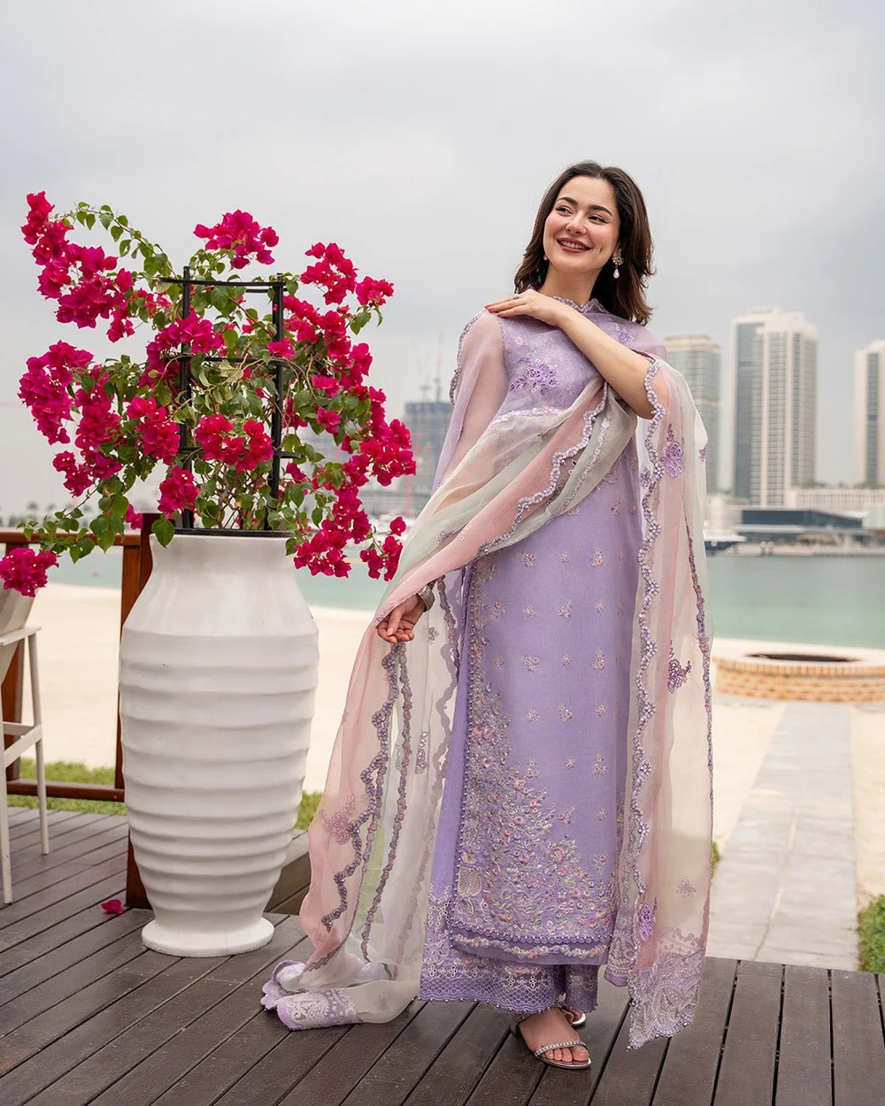 Lilac floral embroidered formal lawn outfit