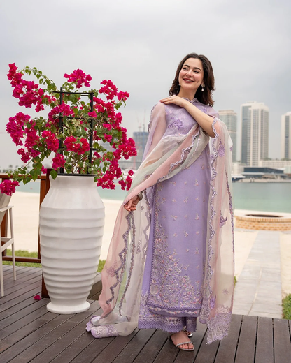 Lilac floral embroidered formal lawn outfit