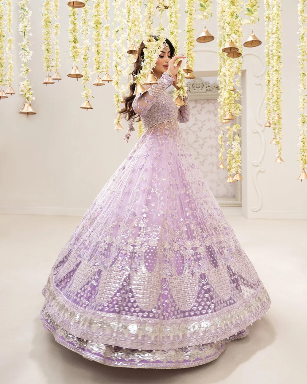 Lilac Pakistani formal dress with chiffon dupatta