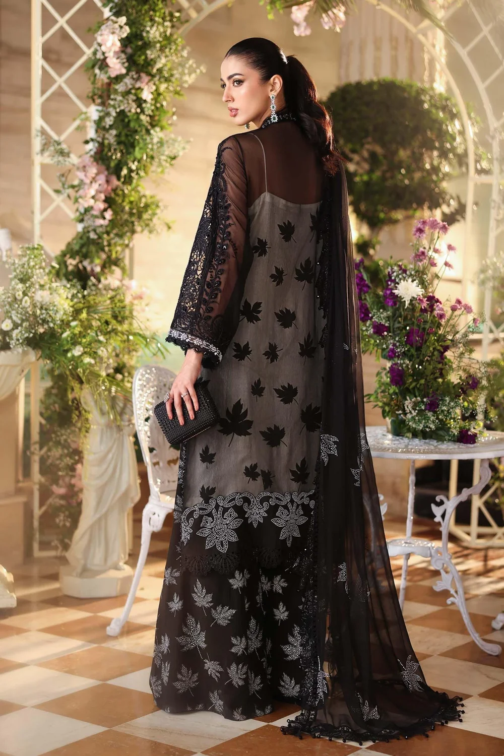 Pakistani designer inspired black formal dress