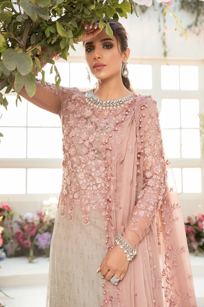 Pakistani wedding guest dress in coffee and ash pink