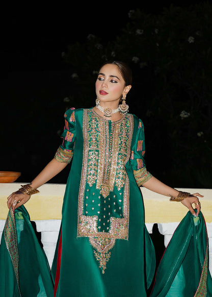 Pakistani wedding guest dress in emerald green