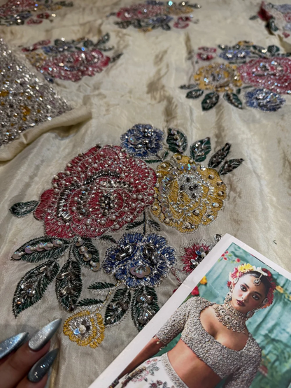 Ivory bridal lehenga with embellished dupatta