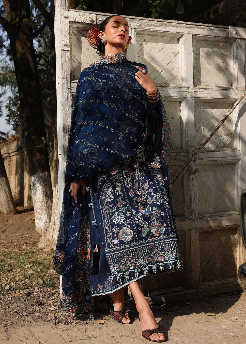 Designer navy blue lawn suit for summer and Eid