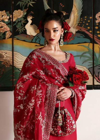 Pakistani wedding guest dress in ruby red