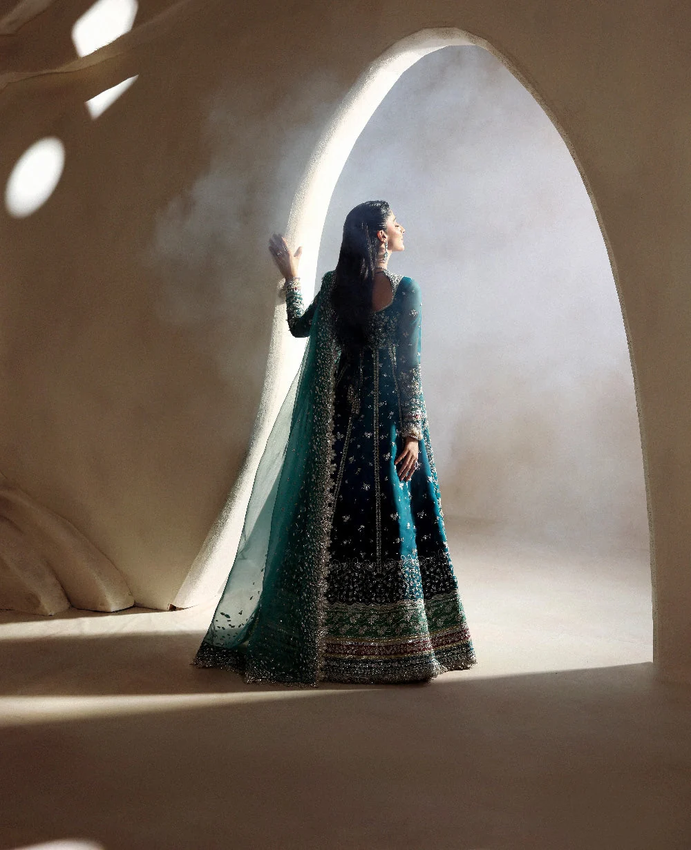 Pakistani wedding guest dress in teal blue