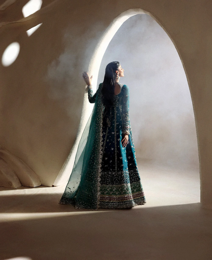 Pakistani wedding guest dress in teal blue