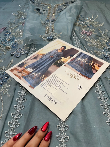 Pakistani designer inspired slate blue dress