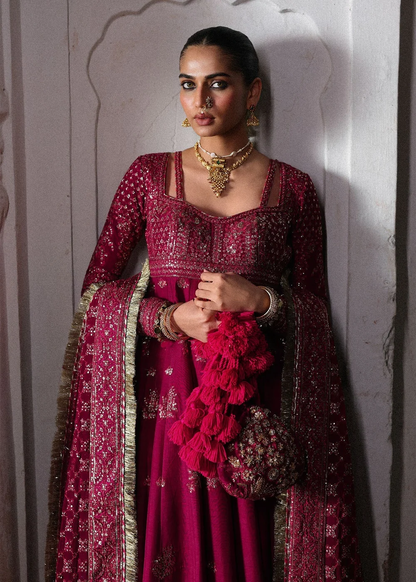 Magenta chiffon dupatta with embroidered border