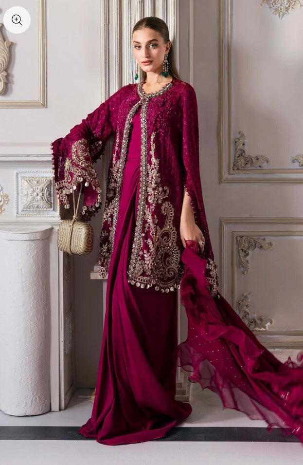 Magenta Pakistani formal dress with embellished dupatta