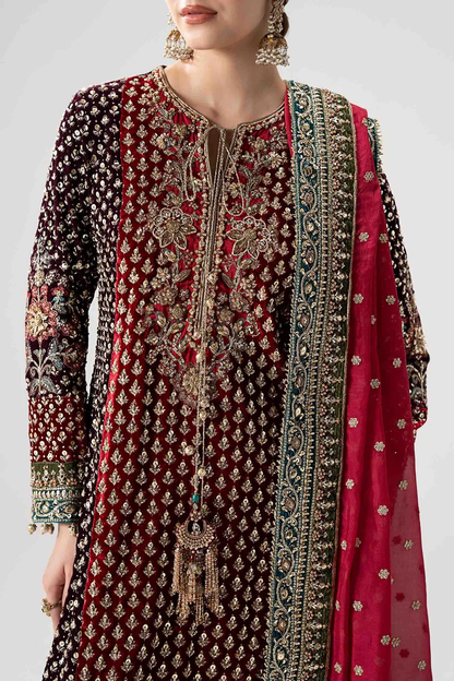 Hand-worked Pakistani formal ensemble with velour detailing