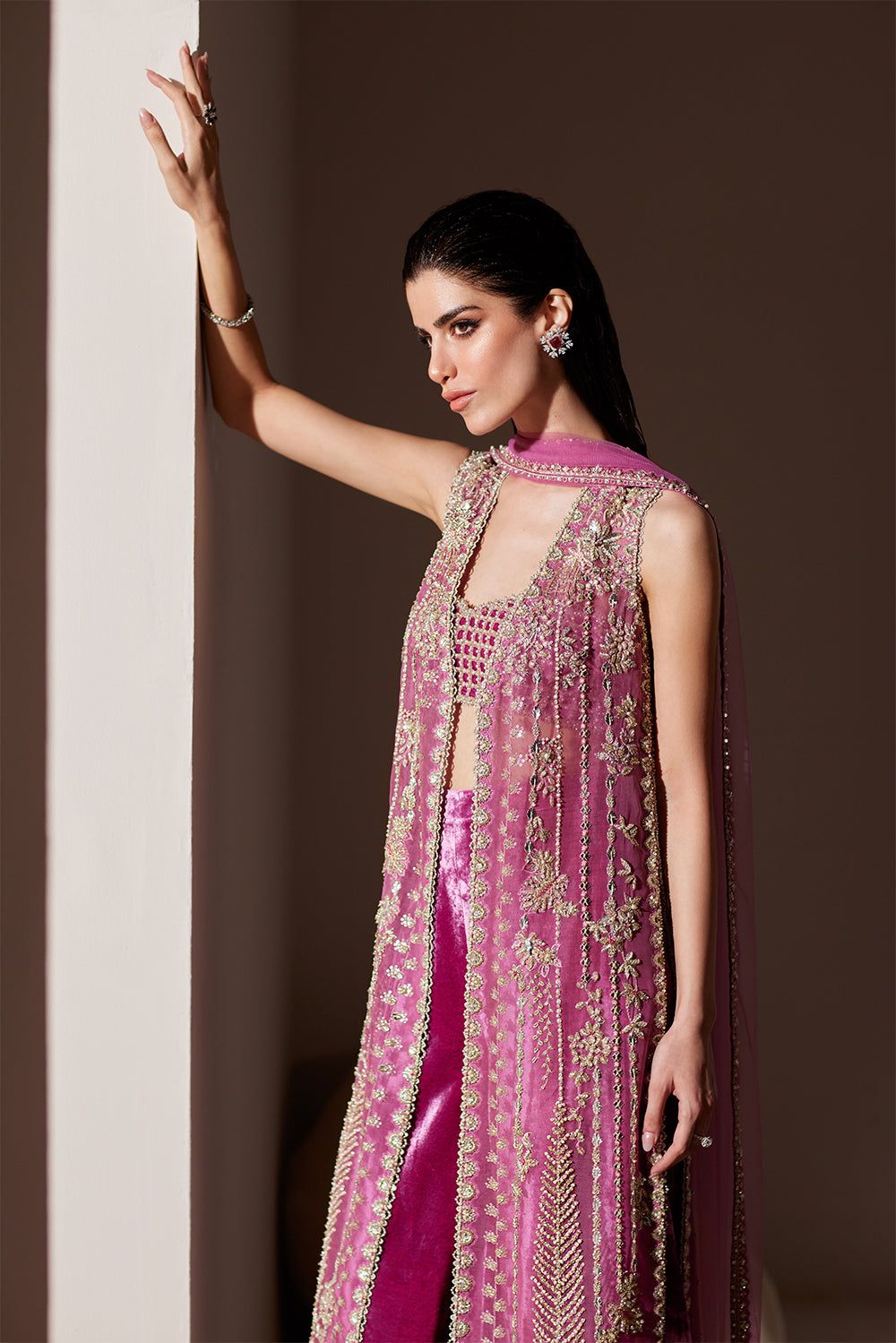 Magenta pink 3 piece Pakistani embroidered suit