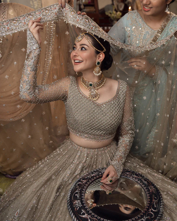 Mah embroidered champagne gold blouse and lehenga