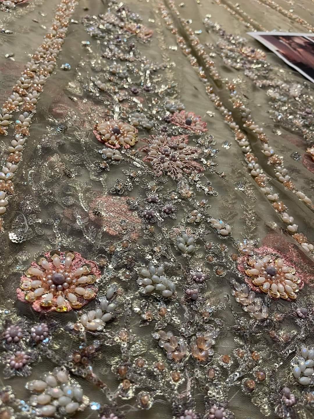Champagne gold Pakistani bridal lehenga with handwork