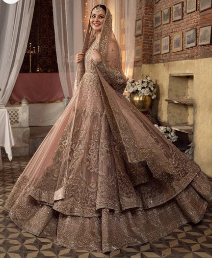 Mahra peach pink bridal dress with hand embroidery