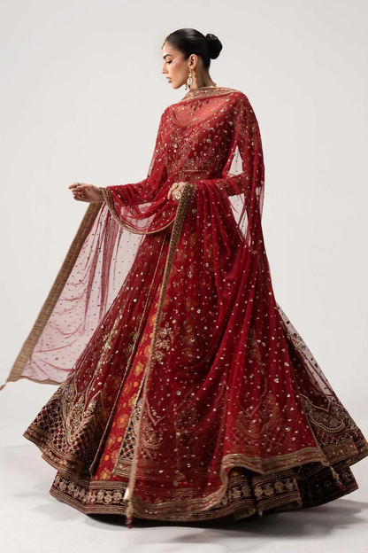 Maria.B Bazif embroidered sheer red dupatta