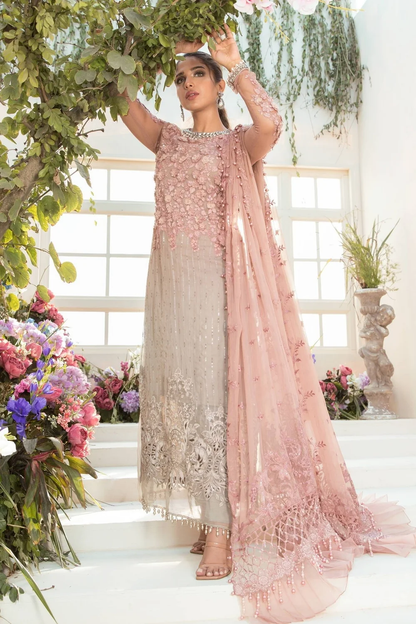 Coffee and ash pink embroidered Pakistani designer outfit