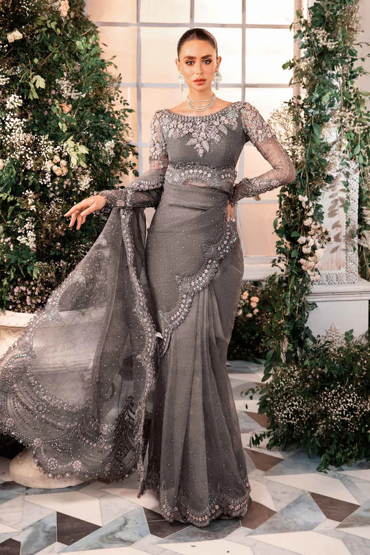 Grey Pakistani embroidered formal ensemble