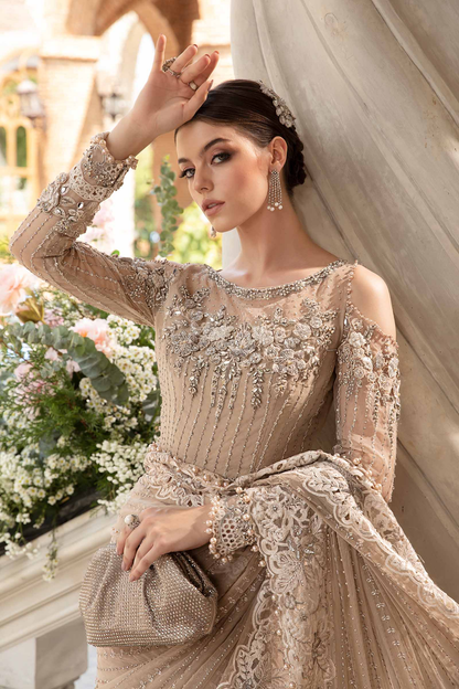 Maria.B inspired beige saree with embellished blouse