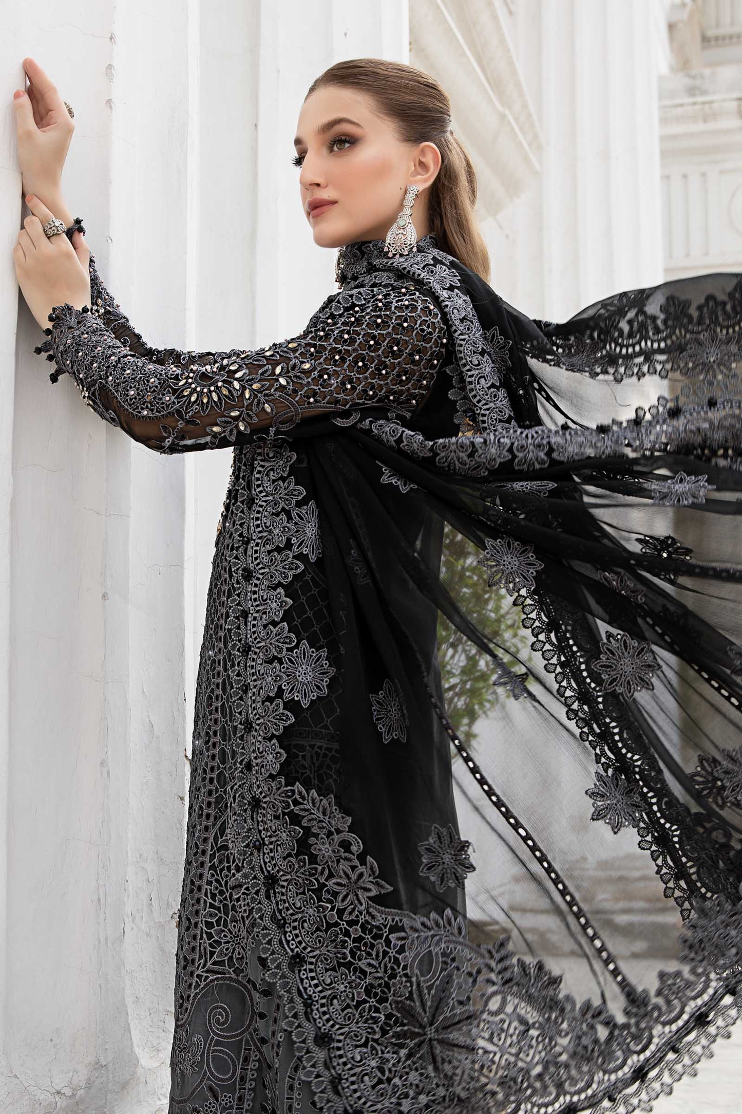 Maria.B black embroidered shirt and dupatta
