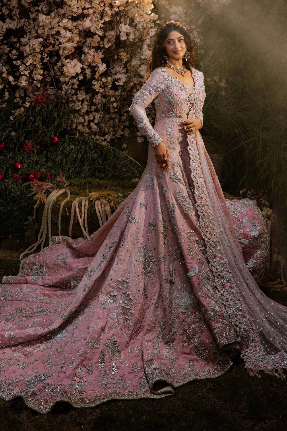 Dusty blush pink Pakistani bridal lehenga