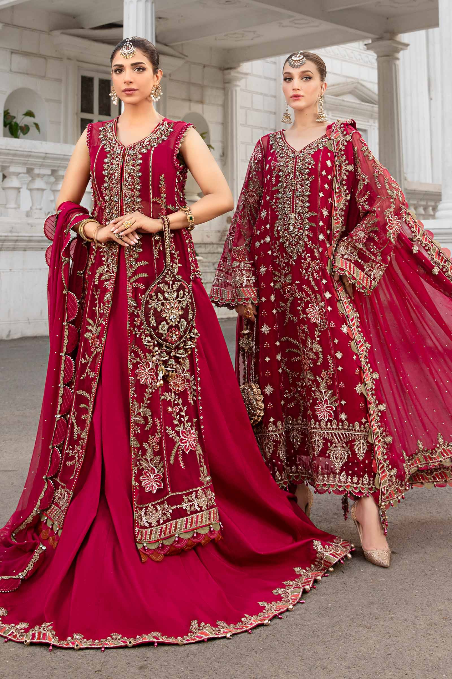 Maria.B bright pink embroidered shirt and dupatta