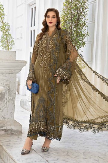 Maria.B Chiffons MPC-24-108 olive green embroidered suit