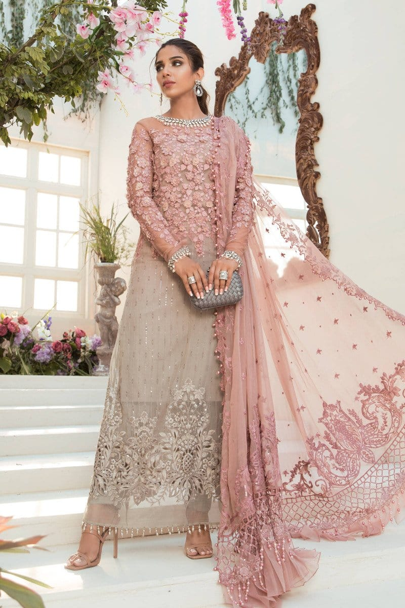 Maria.B BD-2101 coffee and ash pink formal dress